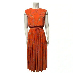 DONNA MORGAN sleeveless pleated orange chain print day to dinner dress size 2